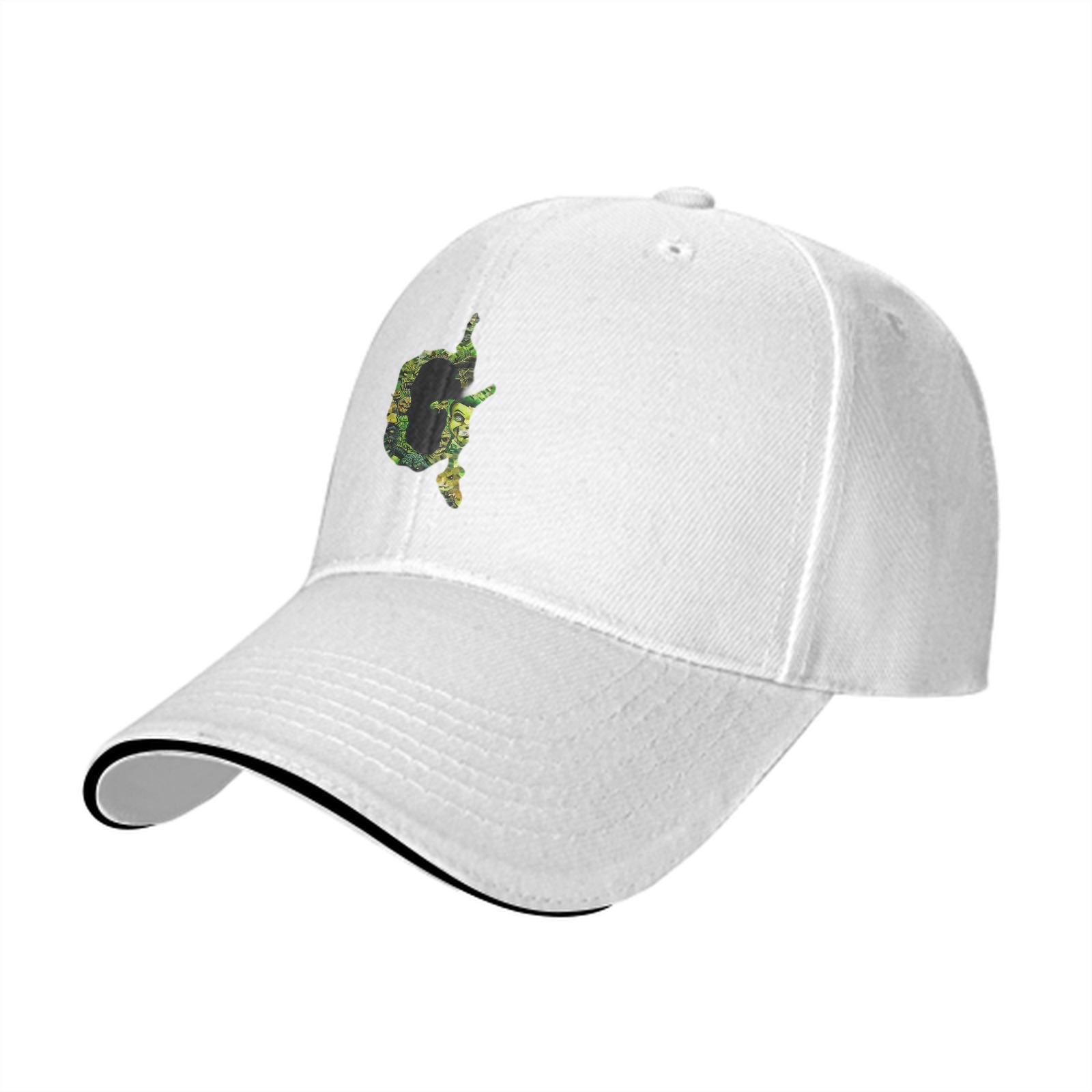 Black Baseball Cap With Green Artistic G Embroidered Design