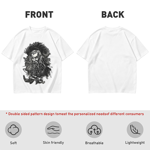 Olive T-Shirt with Wizard Smoking Pipe Fantasy Art Print