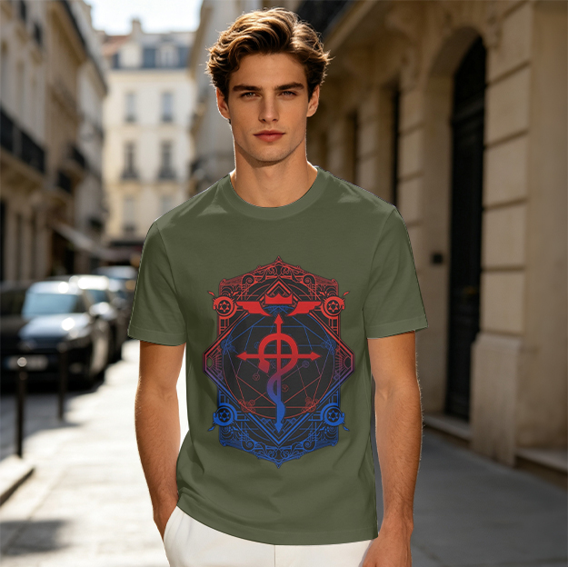 Olive T-Shirt with Fullmetal Alchemist Transmutation Crest Print