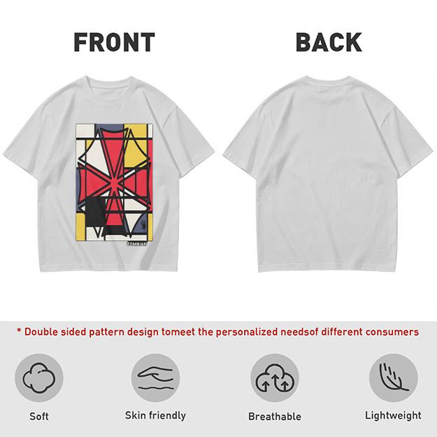 Olive T-Shirt with Mondrian-style Geometric Abstract Graphic Print