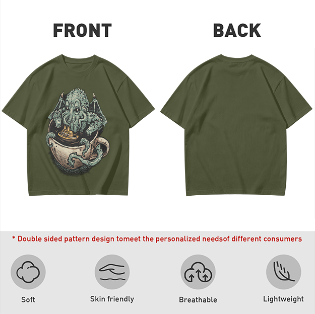 Cthulhu in a teacup with tiny ship graphic t-shirt