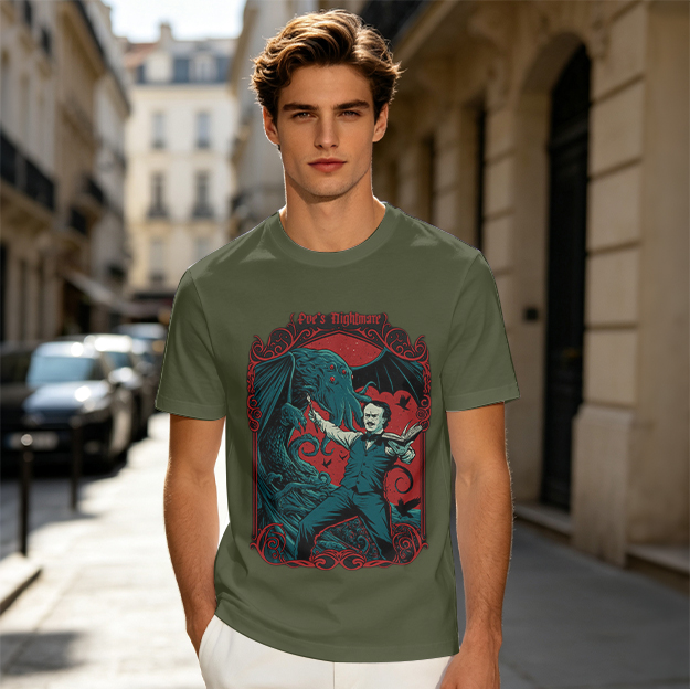 Edgar Allan Poe and Cthulhu Gothic Horror Graphic T-Shirt