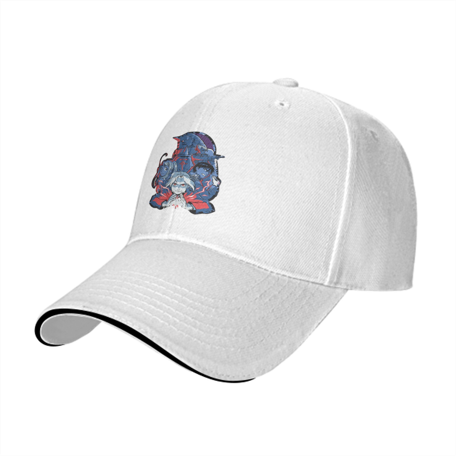 Black Baseball Cap with Dark Anime Character Graphic Print
