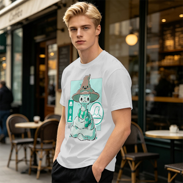Olive T-Shirt With Cute Wizard Snake Graphic Design