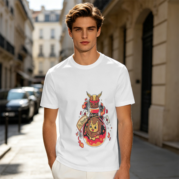 Olive T-Shirt With Cute Lion In Potion Bottle Graphic