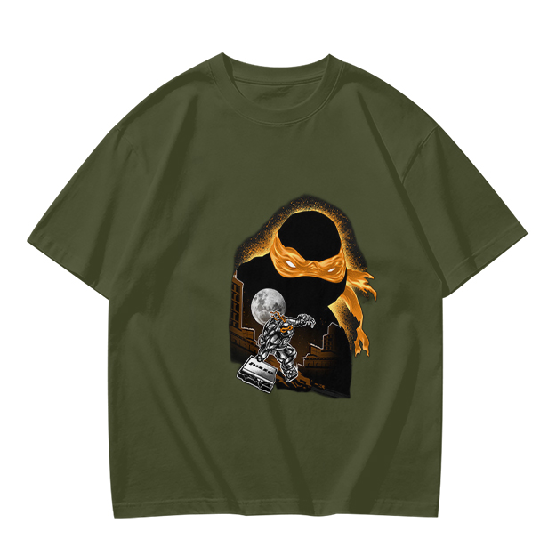 Olive T-Shirt with Orange Masked Ninja Turtle Graphic