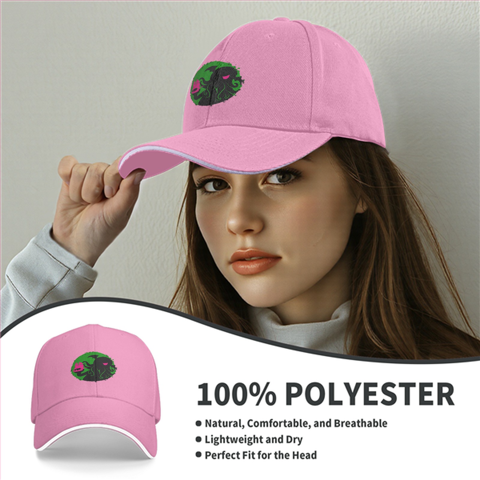 Black Baseball Cap With Cthulhu Attacking Ship Graphic