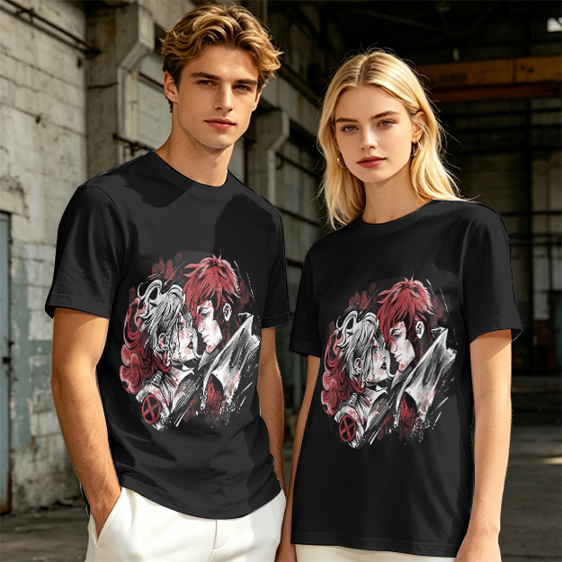 Olive T-Shirt with Anime Style Character Portrait Print