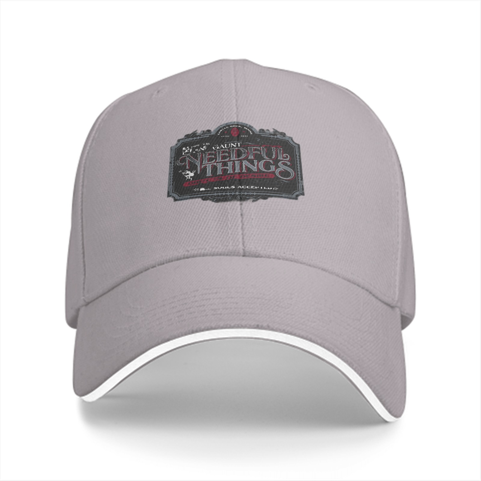 Black baseball cap with Needful Things themed graphic