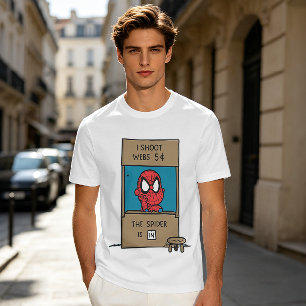 Olive t-shirt with cartoon Spider-Man web stand print