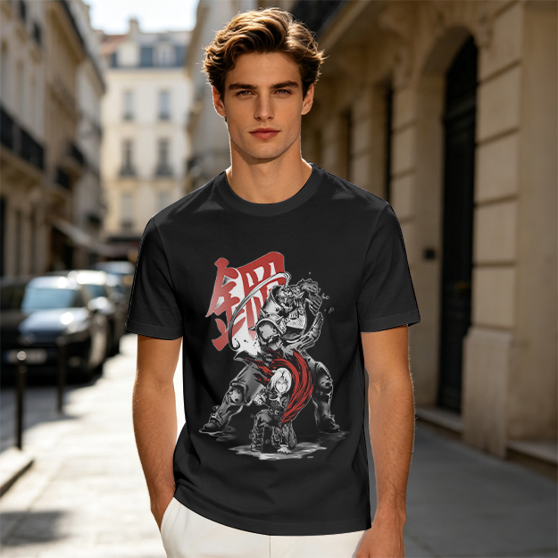 Olive T-shirt with Fullmetal Alchemist Character Art Print