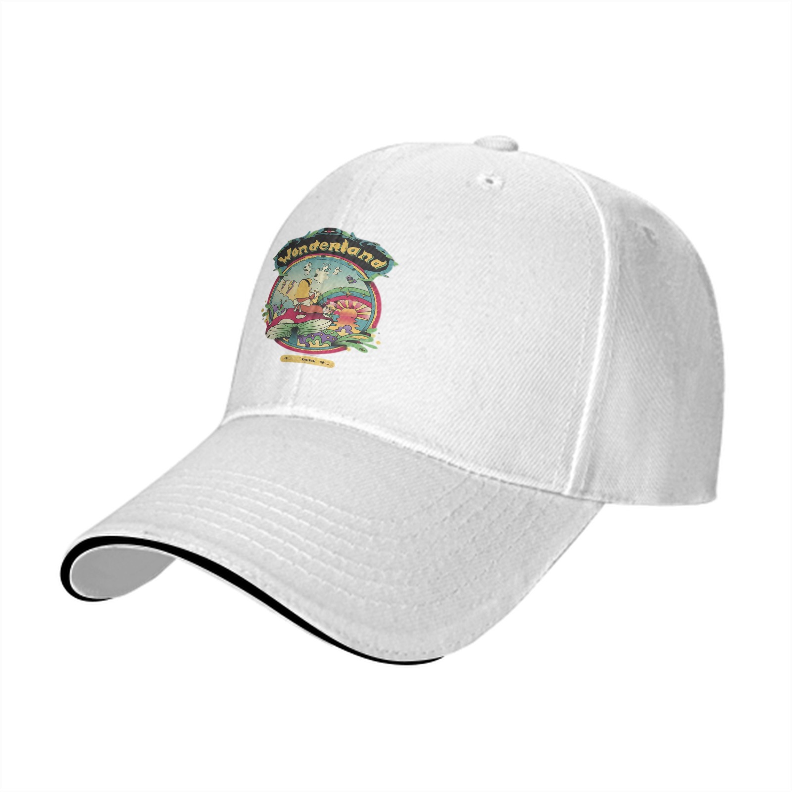 Black Baseball Cap With Wonderland Mushroom Fantasy Art Print