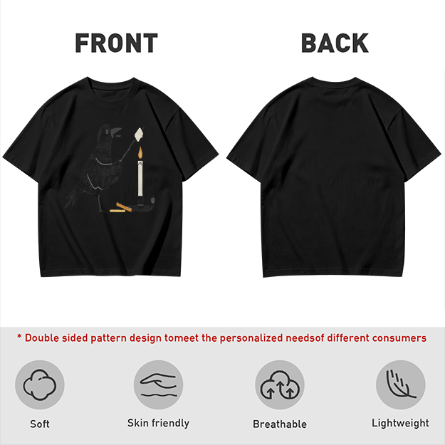 Olive T-Shirt With Crow Roasting Marshmallow Over Candle Print