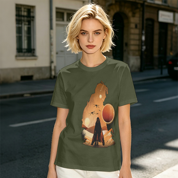 Olive T-Shirt With Desert Sci-Fi Silhouette Graphic Print