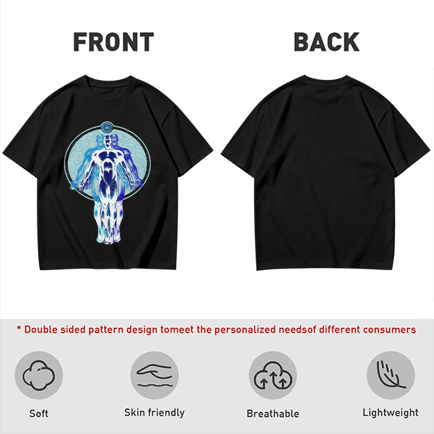 Olive T-Shirt with Glowing Blue Superhero Figure Graphic