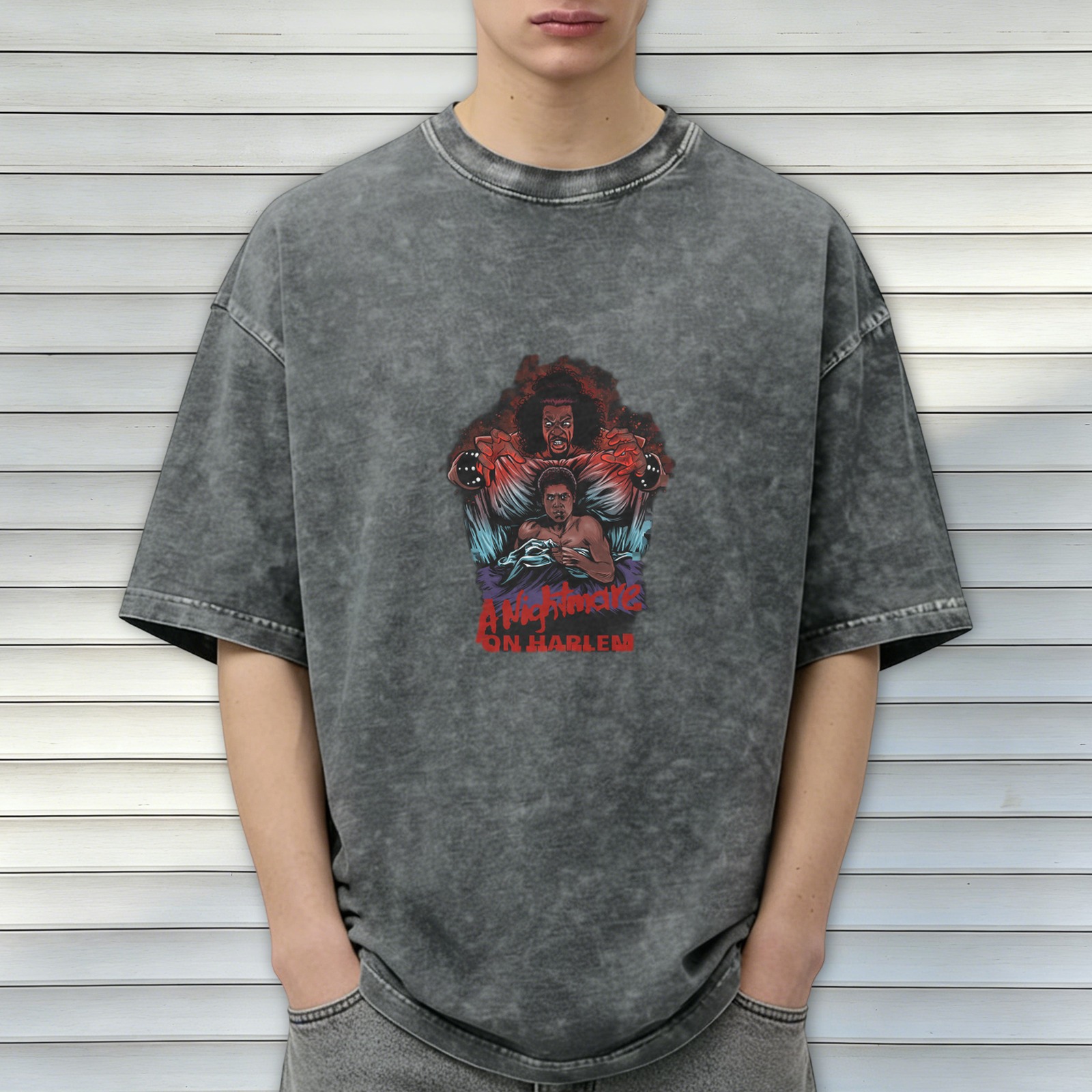 A Nightmare On Harlem Graphic Washed Black T-Shirt