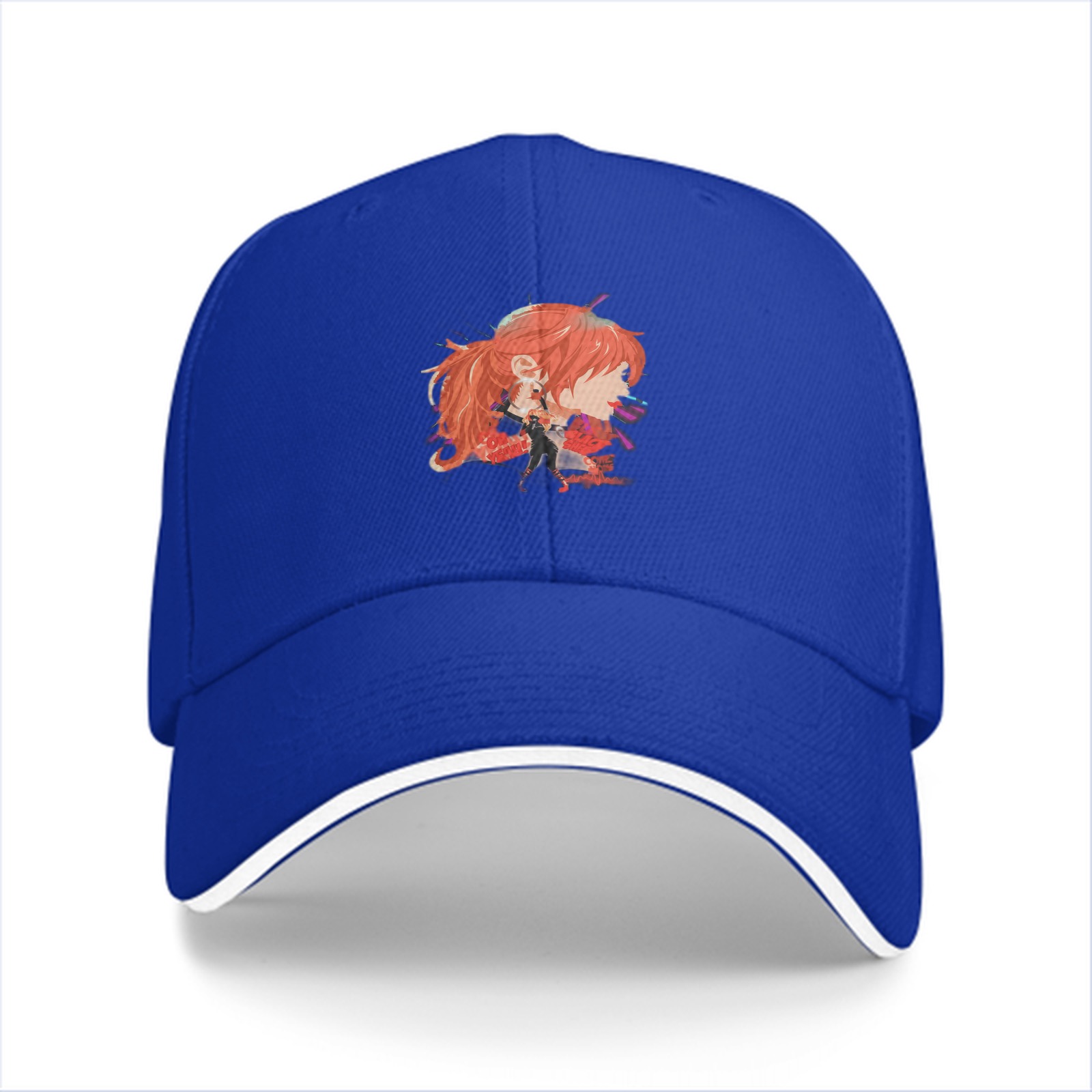 Black Baseball Cap with Anime Red-Haired Character Print