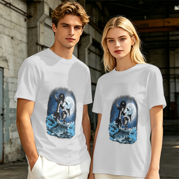 Olive T-Shirt With Gothic Moonlit Water Creature Graphic Print