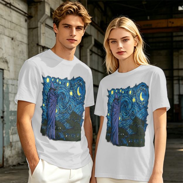 Olive T-Shirt with Wizard Starry Night Art Print