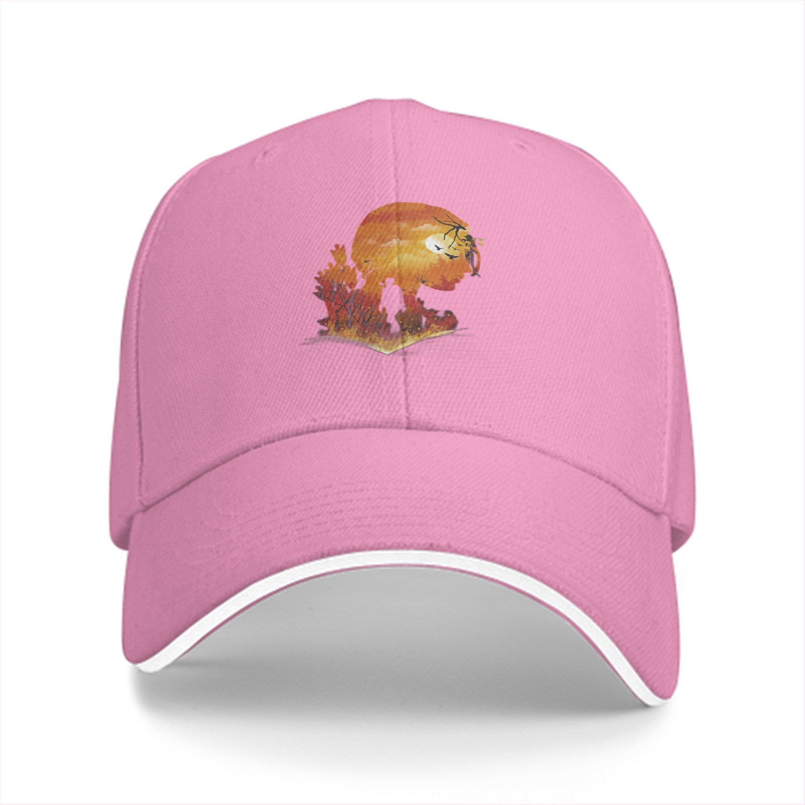 Black Baseball Cap With Sunset Silhouette Landscape Art Print