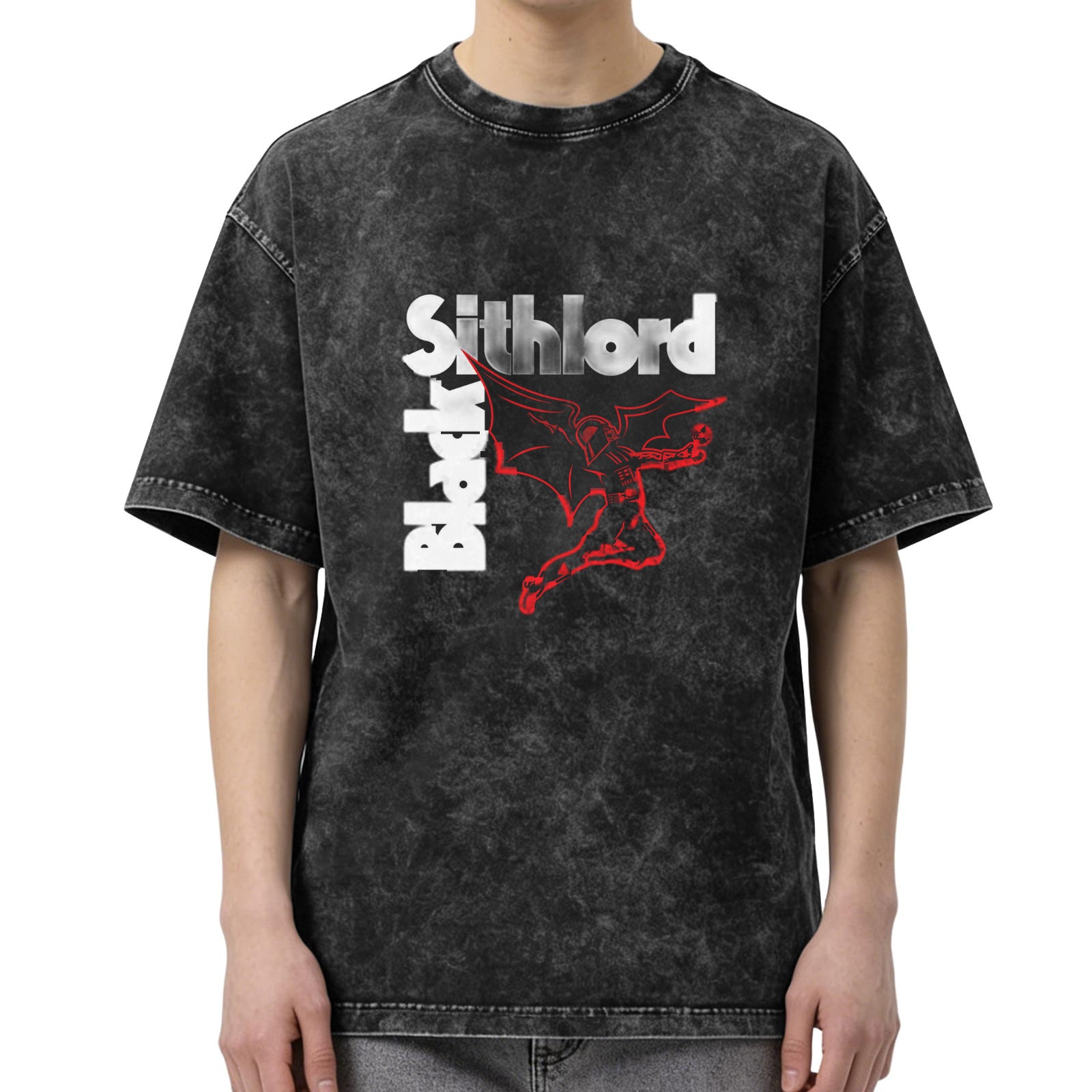 Black Sithlord Demon Graphic Acid Wash T-Shirt