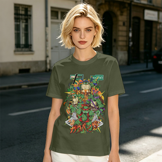 Olive T-Shirt With Teenage Mutant Ninja Turtles Graphic Print