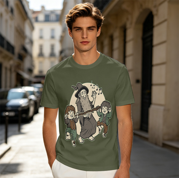 Lord of the Rings Gandalf and Hobbits Dancing Graphic T-Shirt