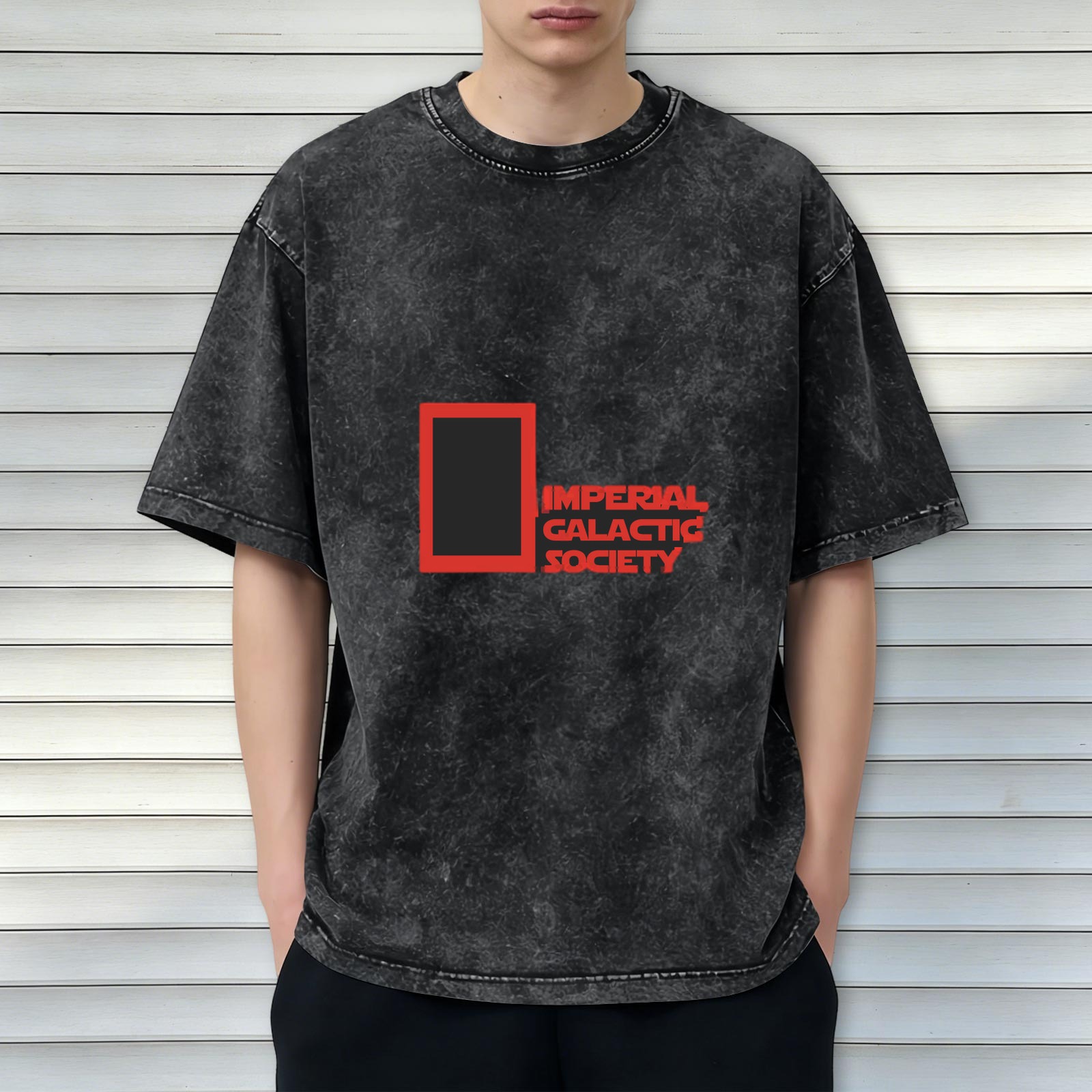 Washed Black T-Shirt With Imperial Galactic Society Print