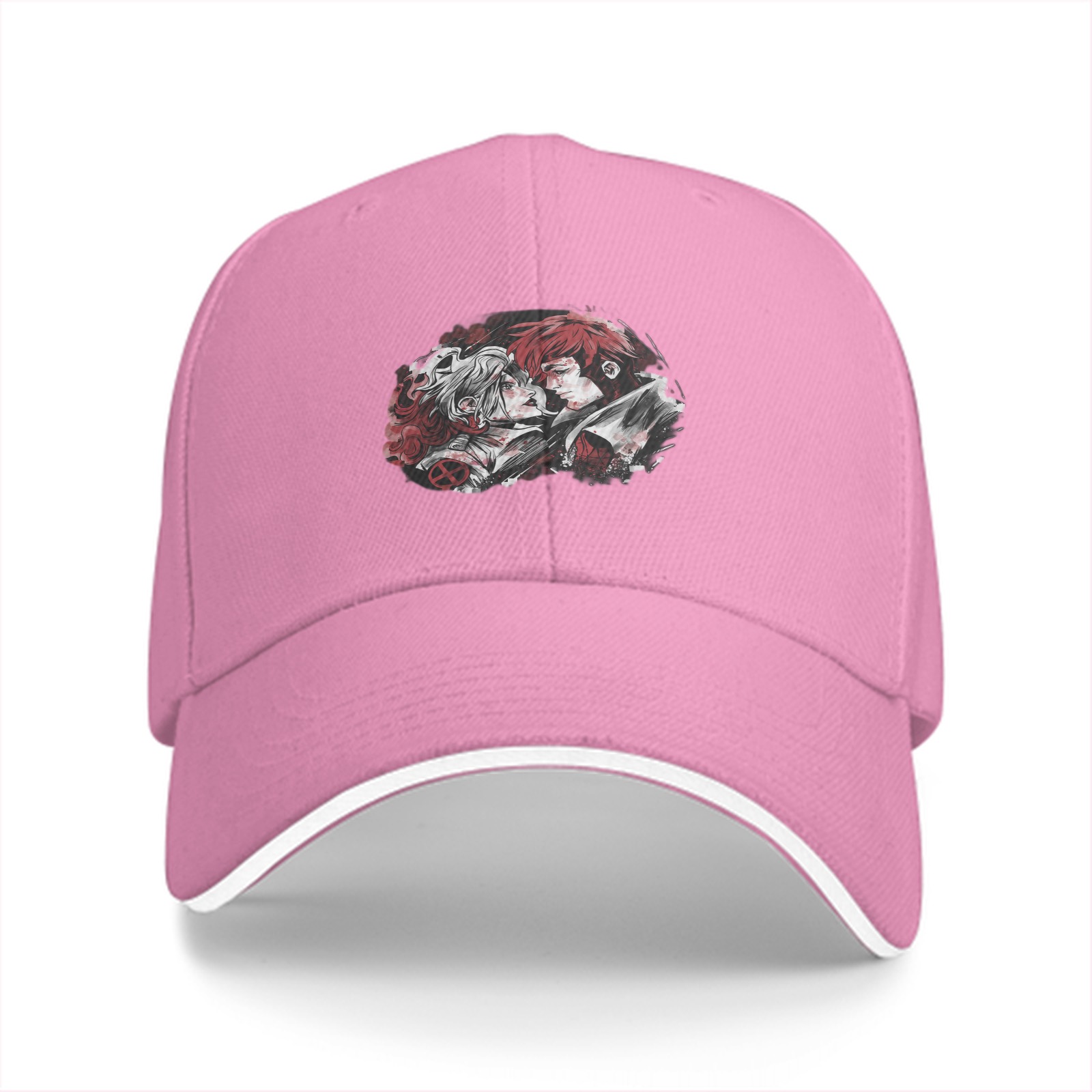 Black Baseball Cap With Anime Character Art Print