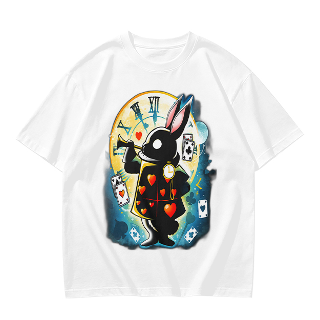 Olive T-Shirt With Alice In Wonderland White Rabbit Print
