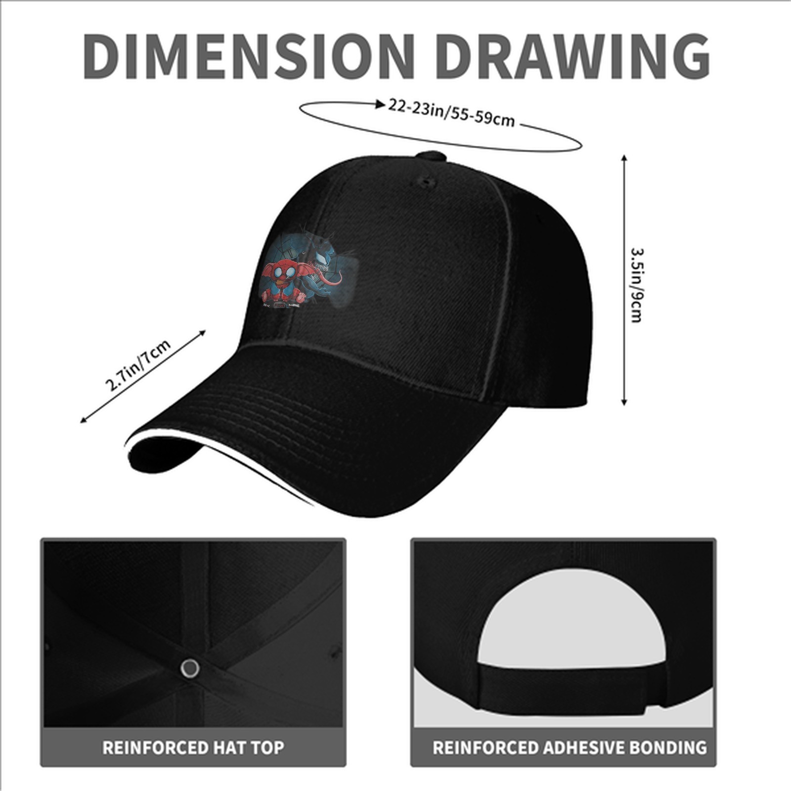 Black baseball cap with Stitch Spider-Man and Venom graphic
