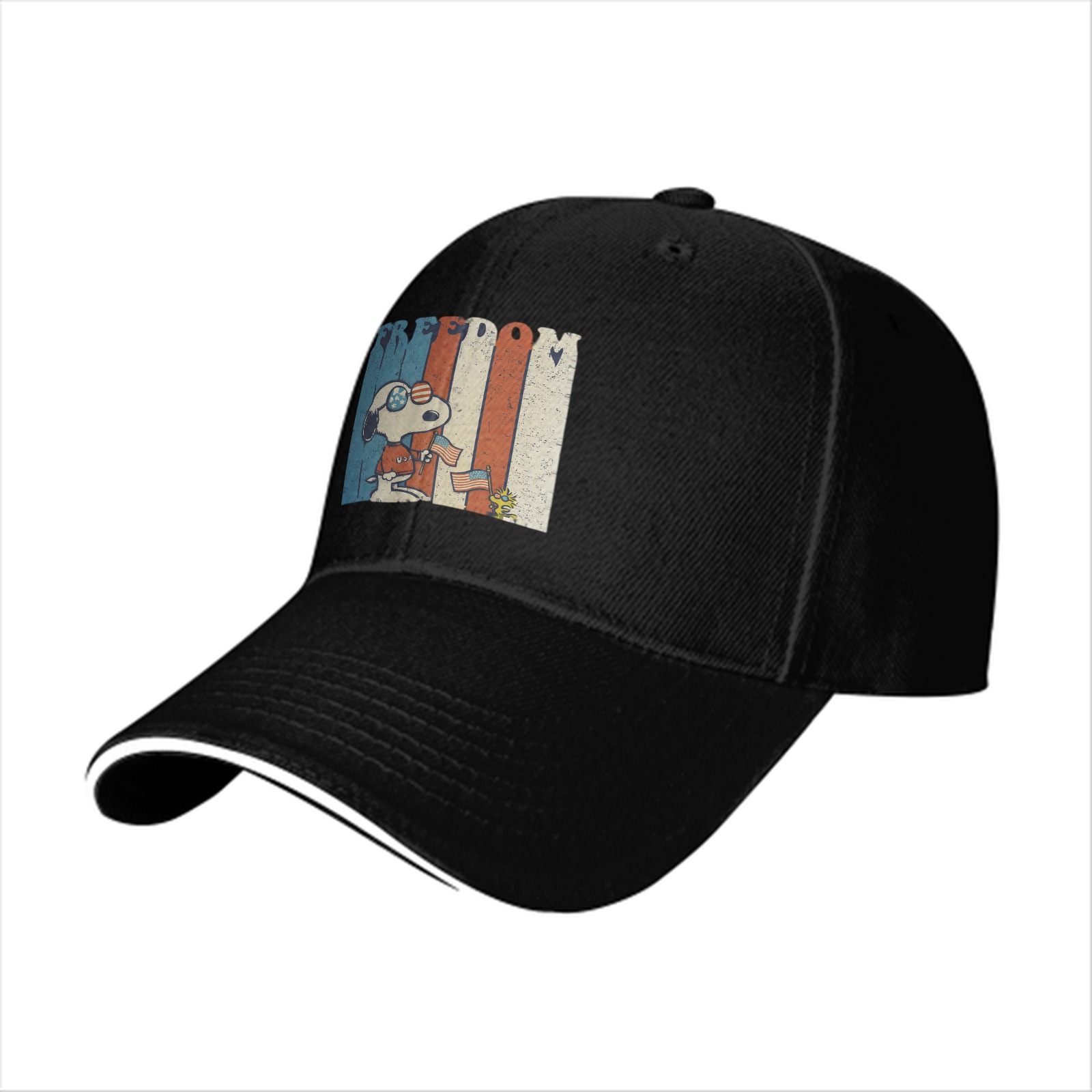 Black baseball cap with Snoopy Freedom patriotic graphic design