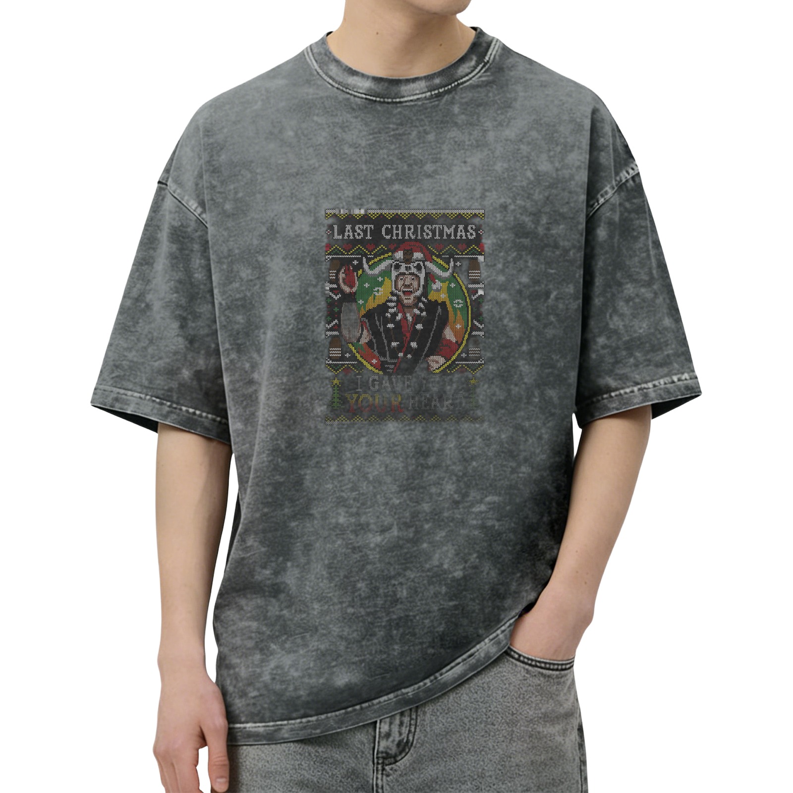 Last Christmas I Gave You Your Heart Ugly Christmas Graphic Acid Wash T-Shirt