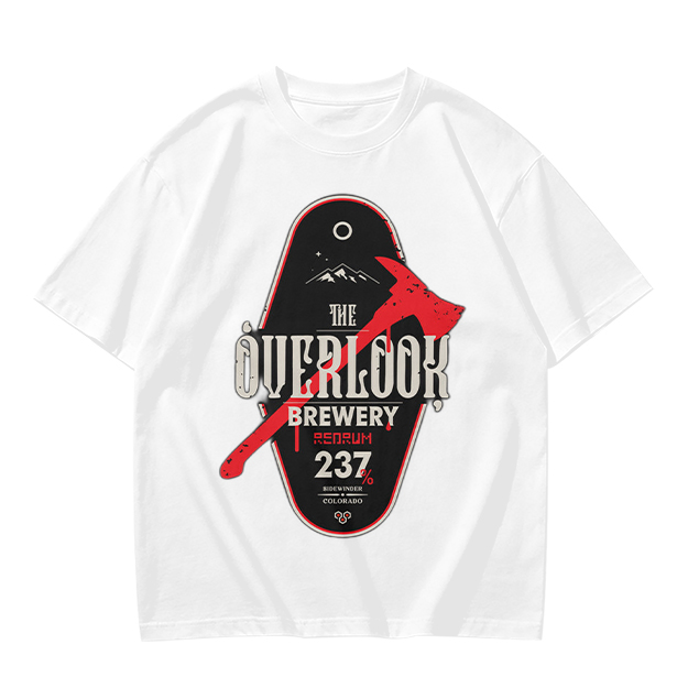 Olive green t-shirt with The Overlook Brewery axe graphic