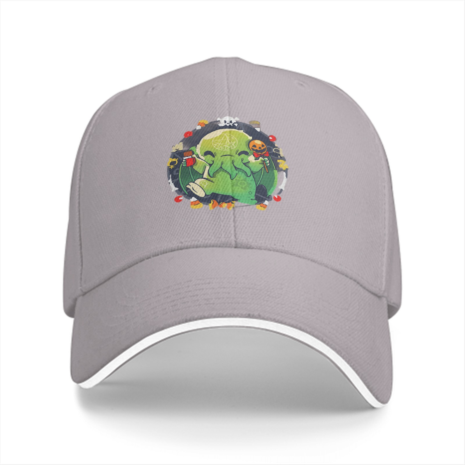 Black Baseball Cap With Cute Halloween Cthulhu Graphic Print