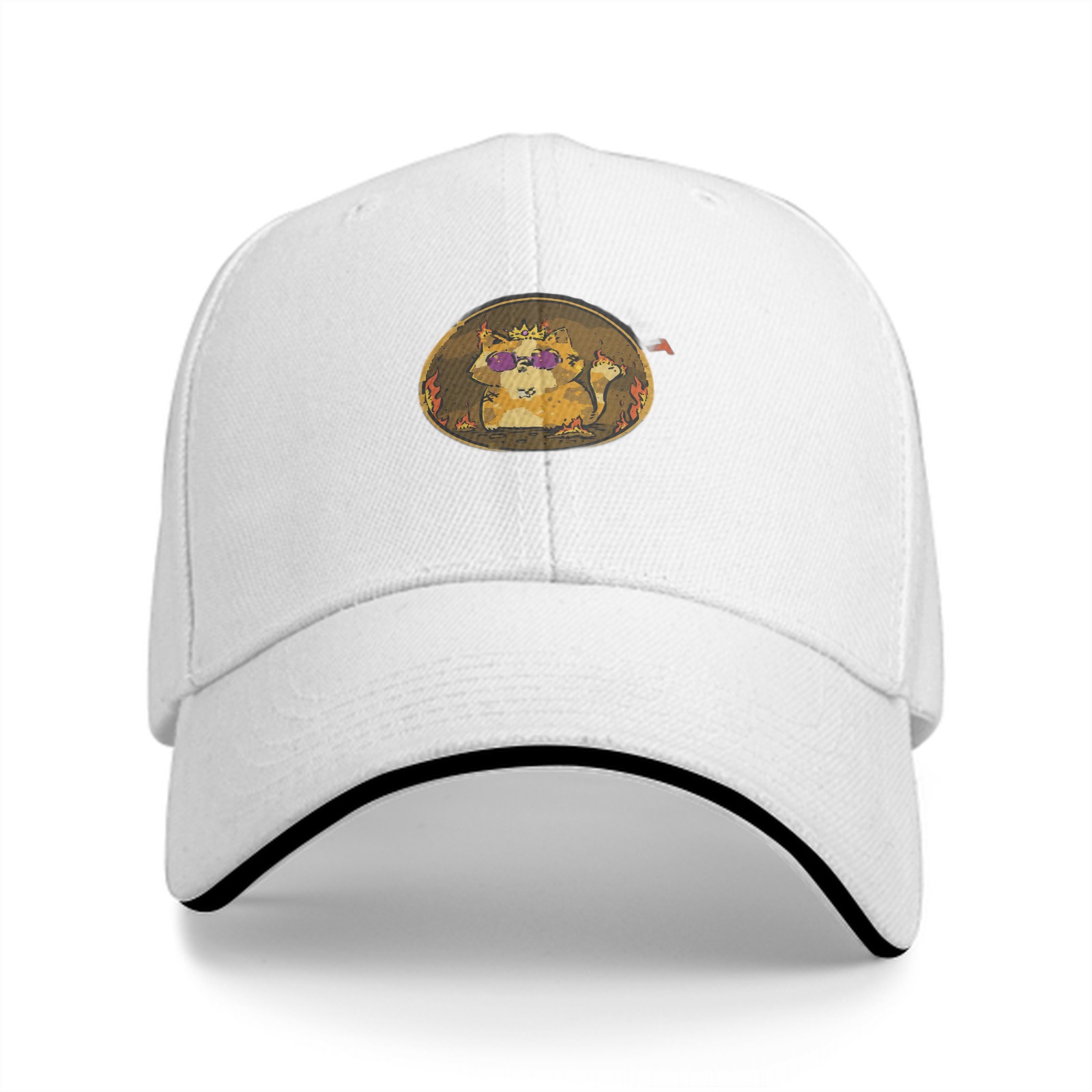 Black Baseball Cap With Cool Demon Cat Graphic Print