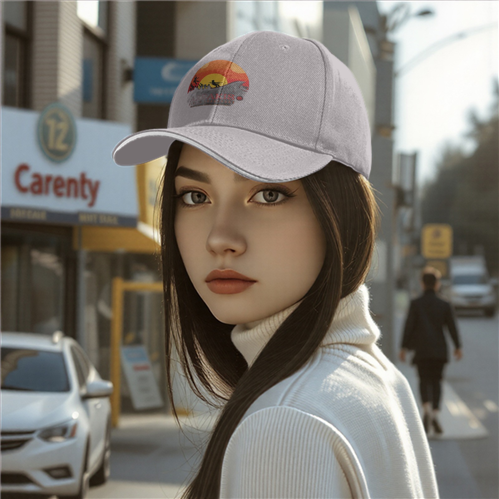 Black Baseball Cap with Sci-Fi Desert Sunset Graphic