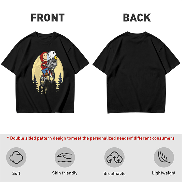 Snoopy and Charlie Brown Bicycle Moon Graphic T-Shirt