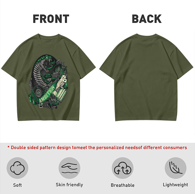 Olive Green T-Shirt With Slytherin Ambition Snake Owl Graphic