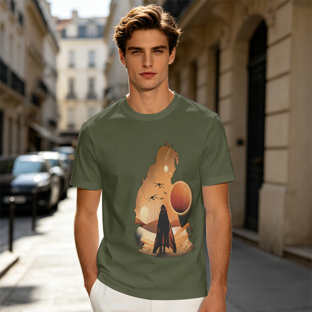 Olive T-Shirt With Desert Sci-Fi Silhouette Graphic Print