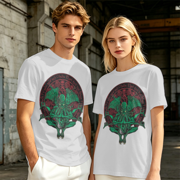 Olive Green Cthulhu Occult Seal Graphic T-Shirt
