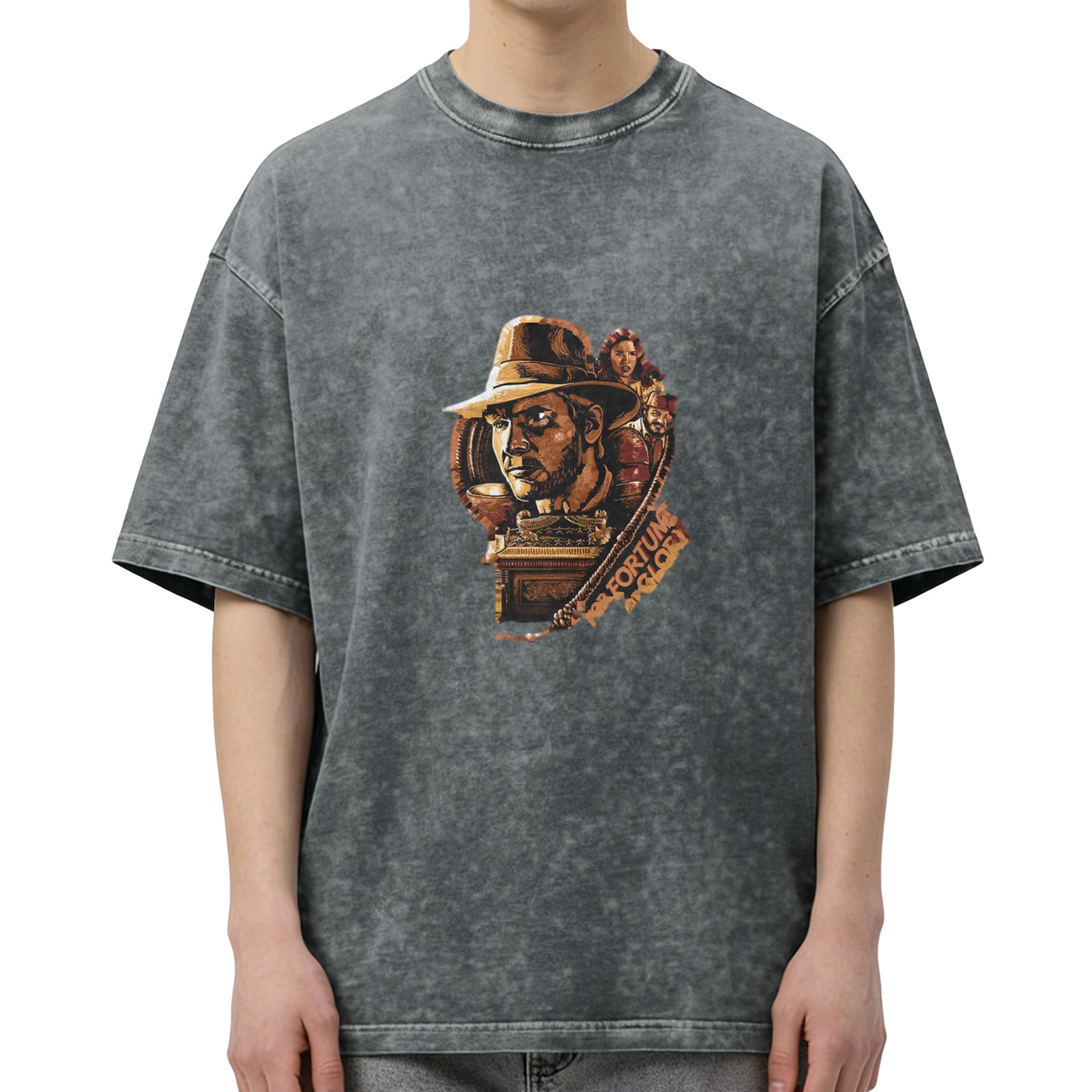 Vintage Wash T-Shirt With Adventure Themed Graphic For Fortune And Glory