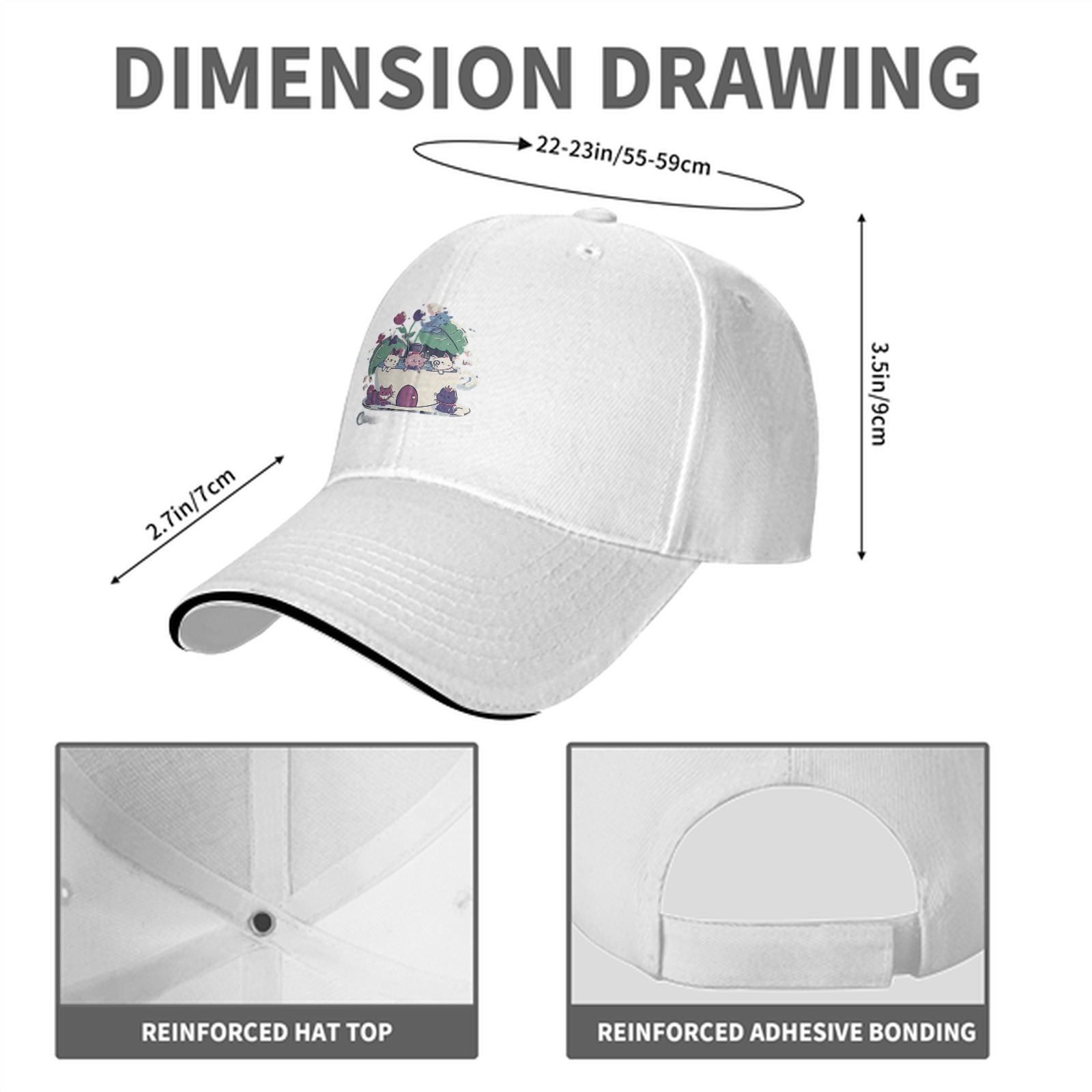 Black Baseball Cap With Cute Teacup Kittens Graphic