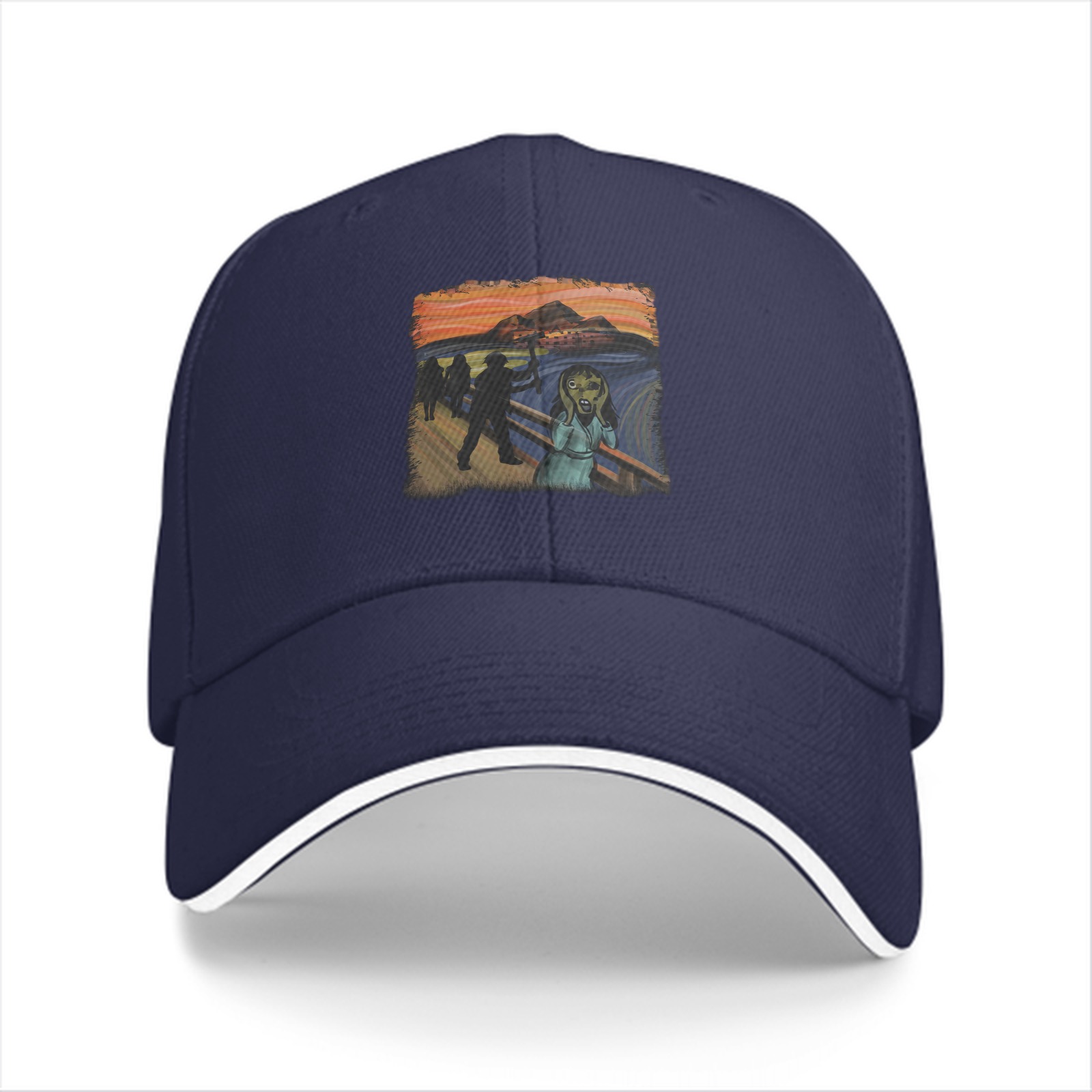 Black Baseball Cap With The Scream Art Print Design