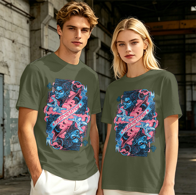 Olive Graphic Tee With Teleportation Demon Artwork