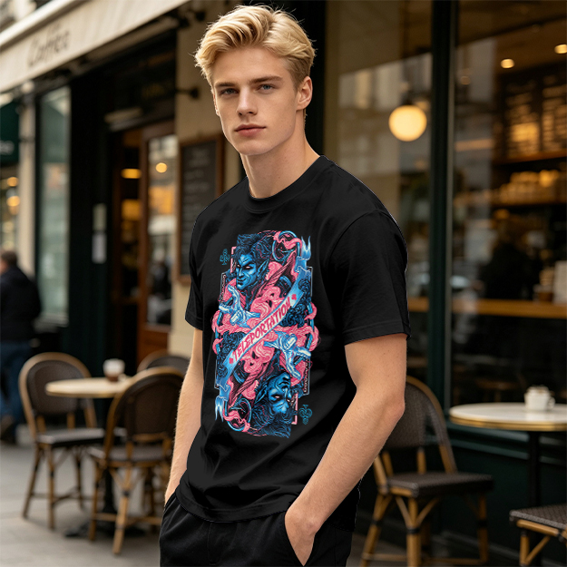 Olive Graphic Tee With Teleportation Demon Artwork