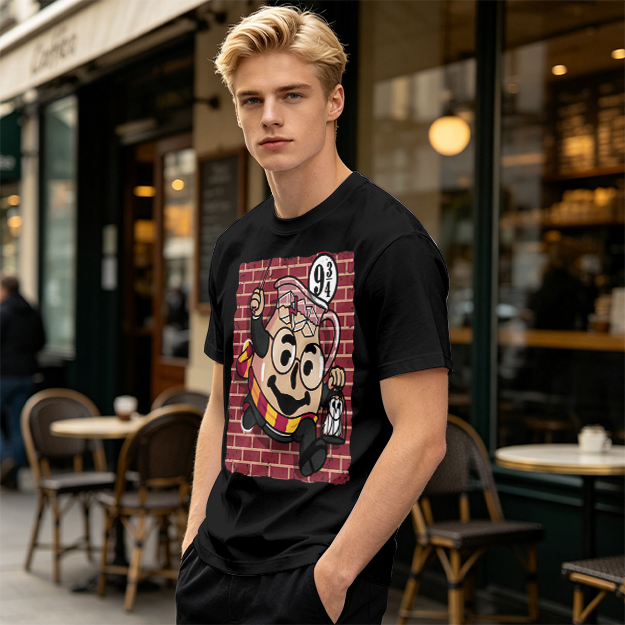 Olive T-shirt with Harry Potter themed pitcher graphic