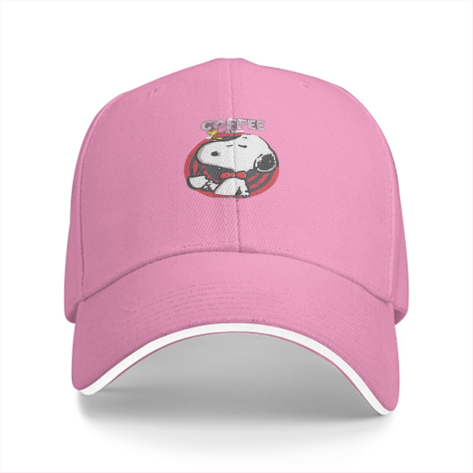 Black baseball cap with Snoopy Coffee graphic design