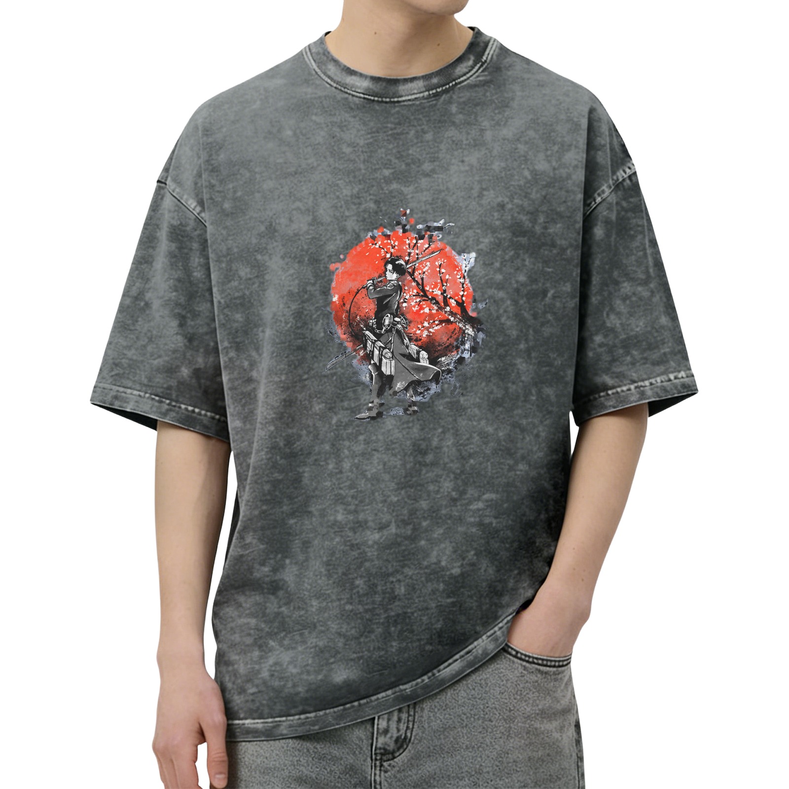 Distressed washed Darth Vader print short-sleeved T-shirt