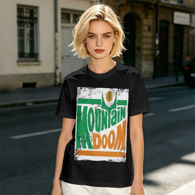 Olive T-shirt with Mountain Doom Themed Graphic Print